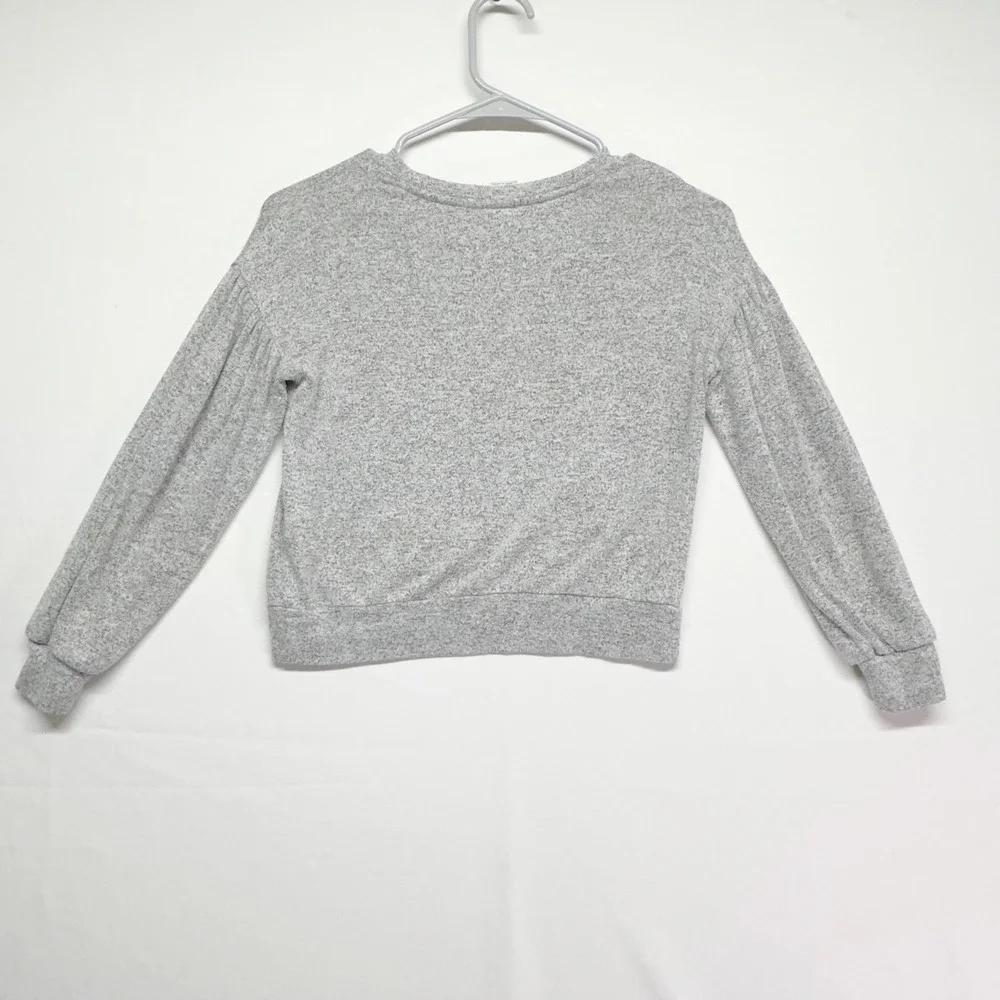 Gap Kids Girls Gray Speckled‎ Crewneck Puff Sleeves Sweater Pullover Size S 6-7